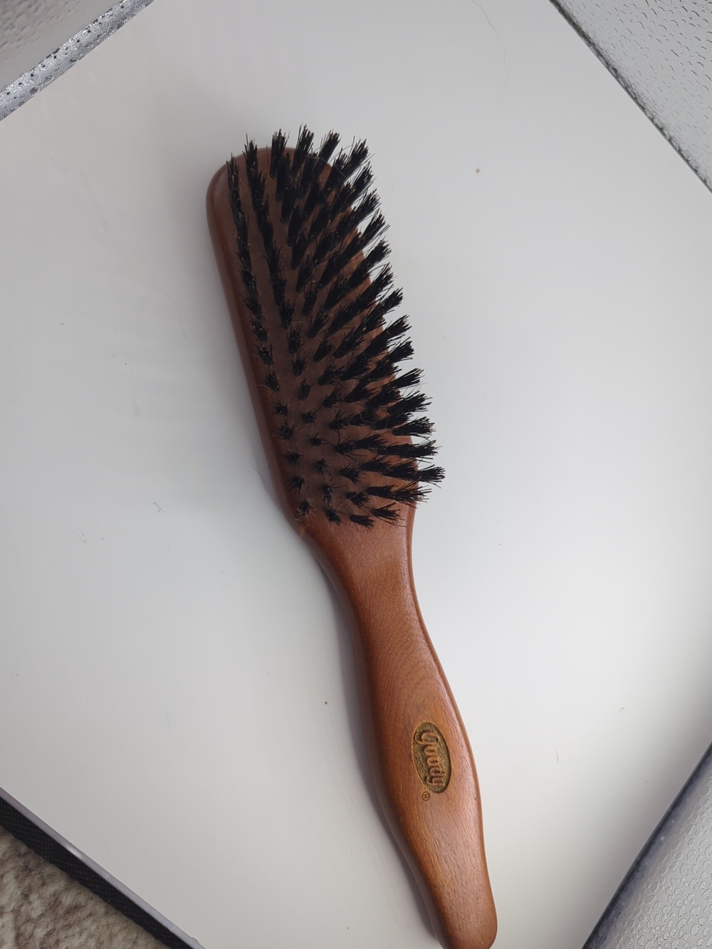 OUAI Wooden Boar-Style Hair Brush in Brown with Black Bristles